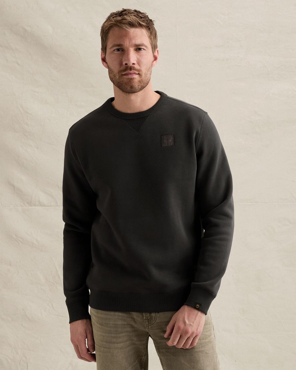 Sweatshirt met crewneck en tonale badge – obsidian