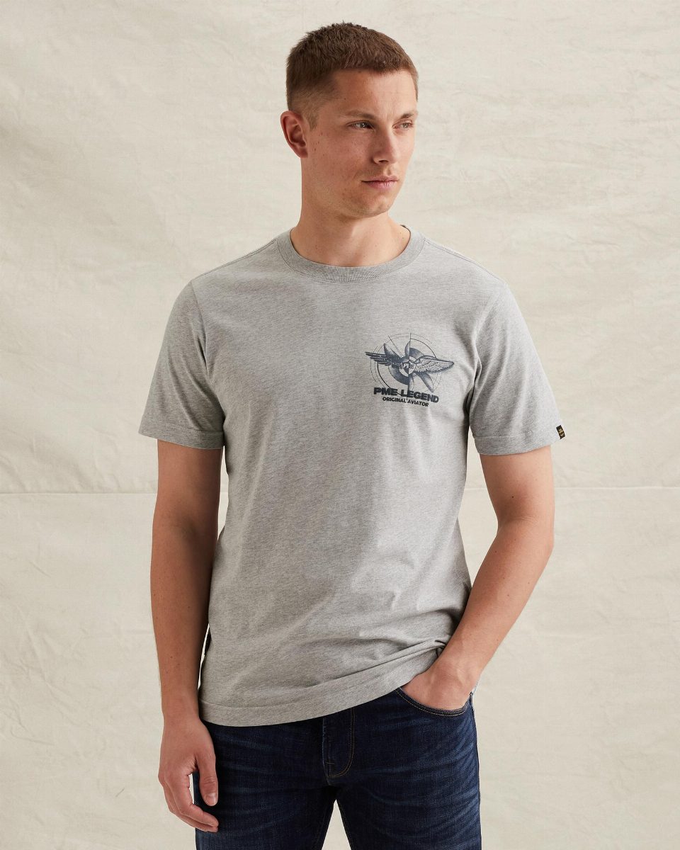 T-shirt van jersey met klein artwork op de borst – mid grey melee
