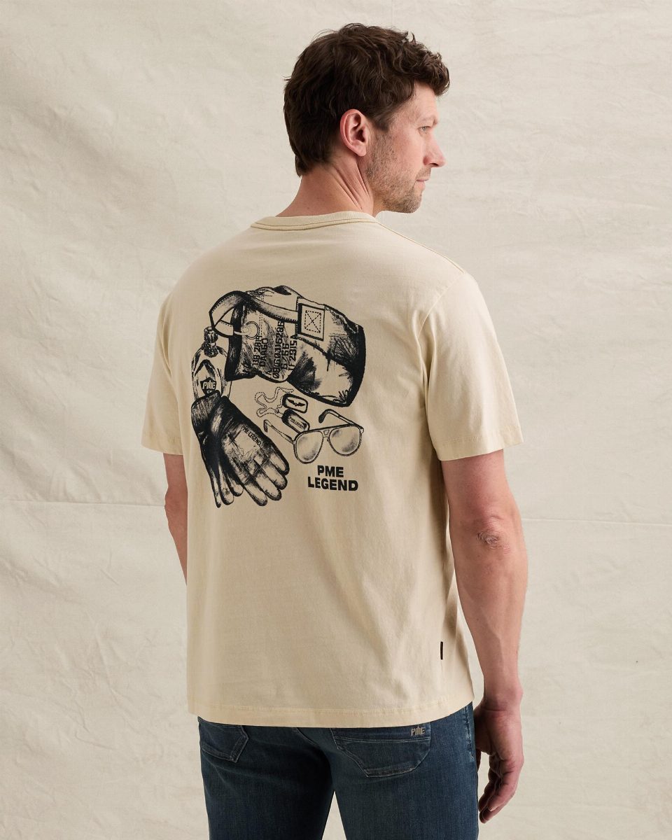 T-shirt van jersey met klein artwork op de borst – bone white