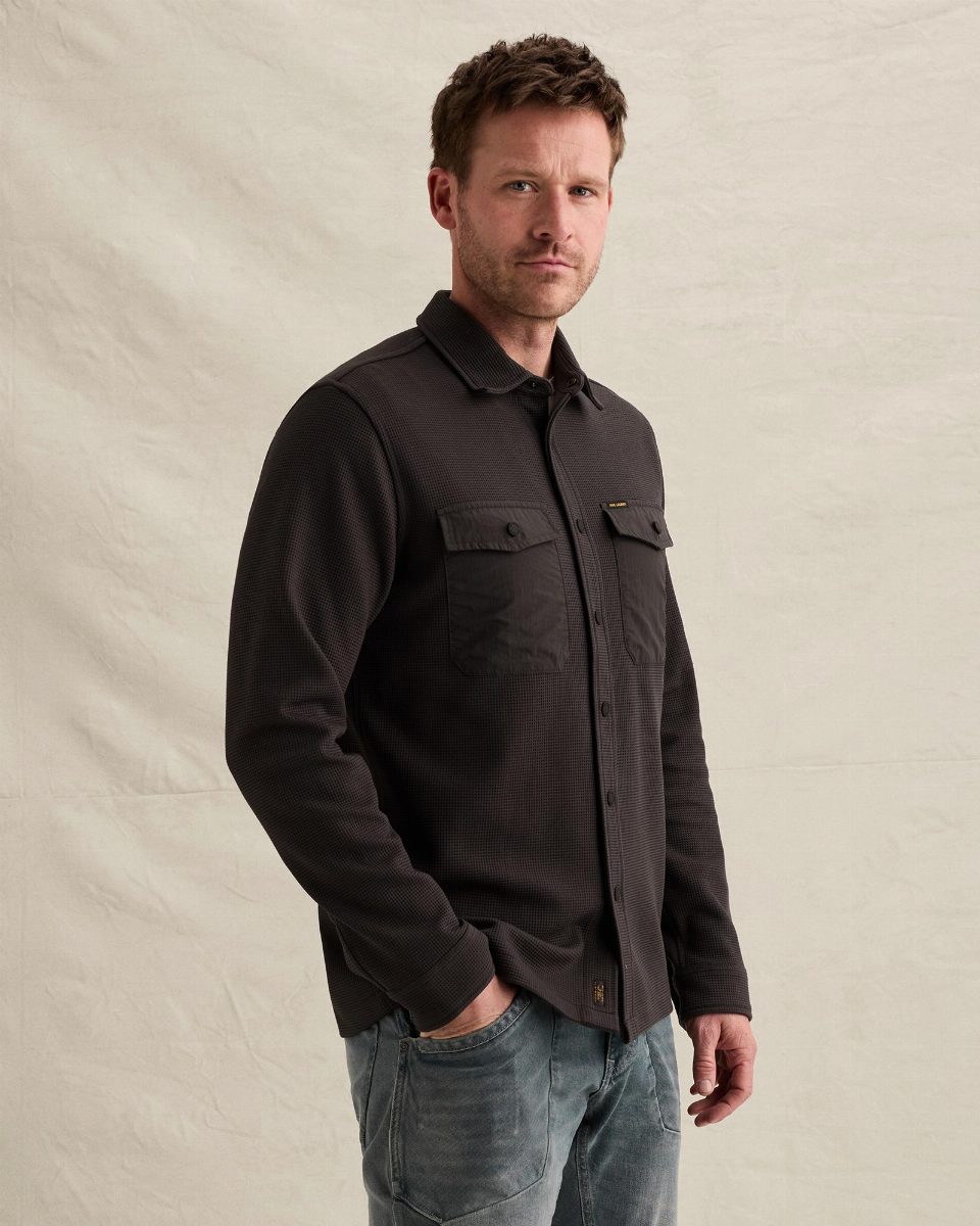 Cargo overshirt met wafelstructuur – obsidian