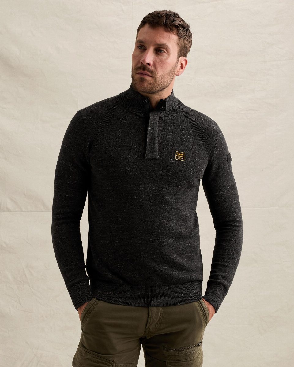 Trui met halve rits en raglanmouwen – black