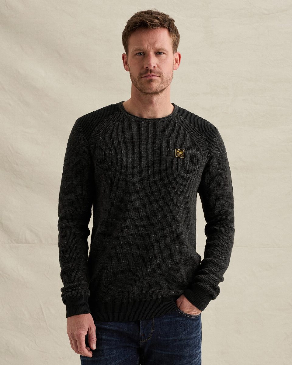 Trui van katoen melange met flight pocket – black