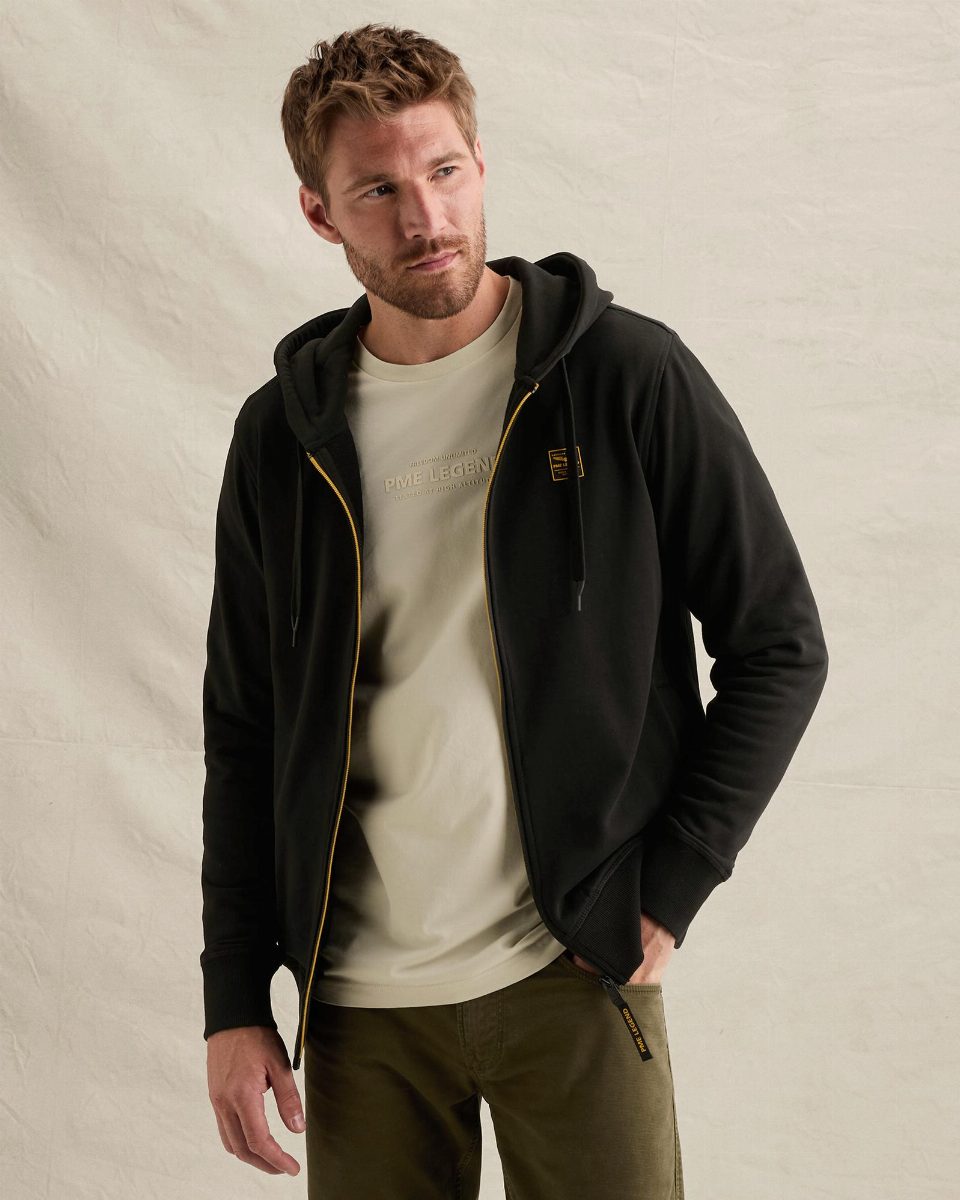 Zip-up hoodie met steekzakken – black