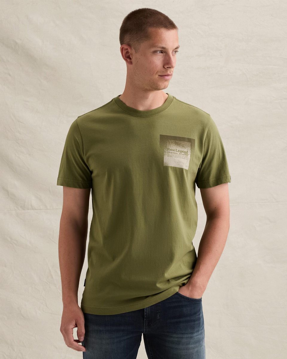 T-shirt van 100% katoen met print – loden green