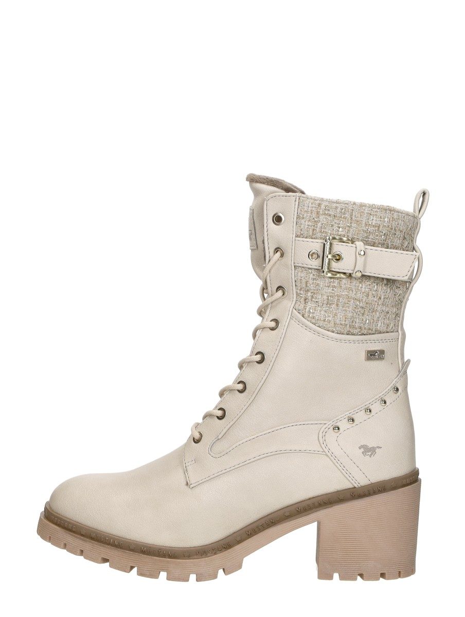 Mustang - Veterschoenen Hak – gebroken wit