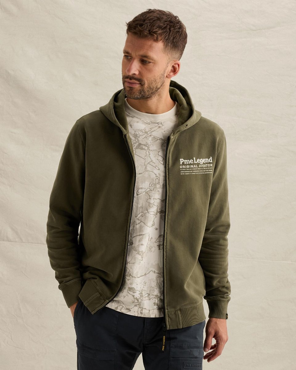 Sweat jacket met garment-dye wassing en ritssluiting – kalamata