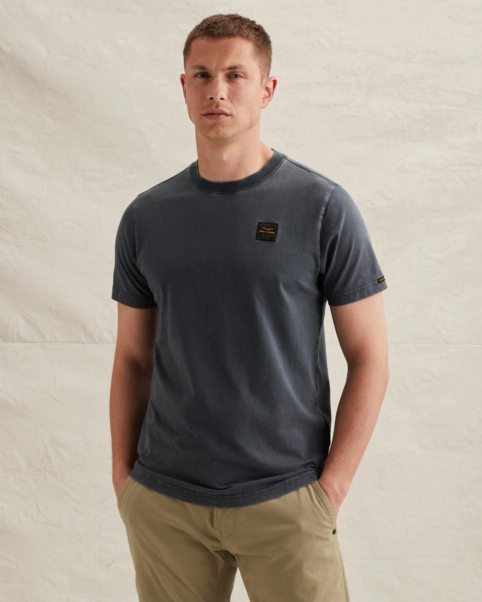 T-shirt in een katoenblend met garment-dye wassing – sargasso sea