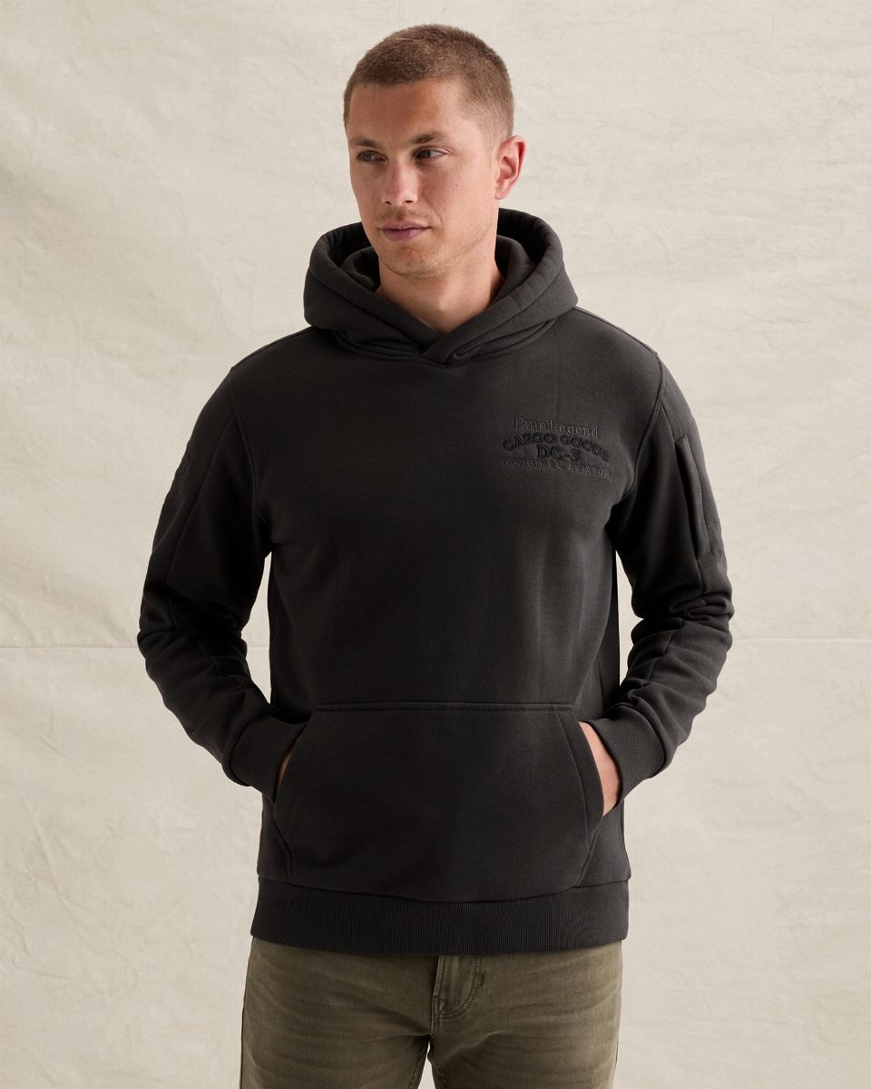 Hoodie met print op de borst en kangoeroezak – obsidian