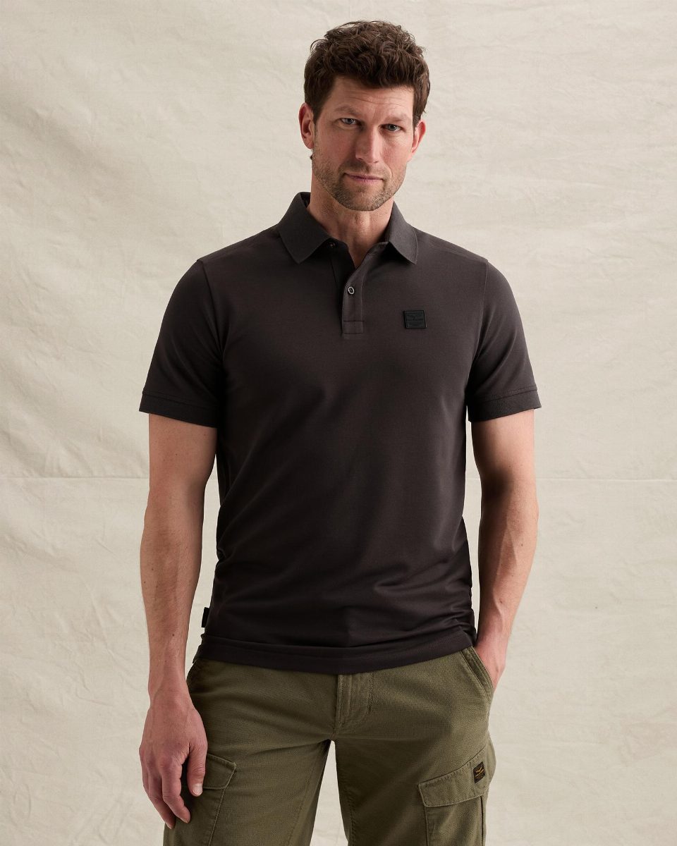 Polo van piqué met stretch en flight pocket – obsidian