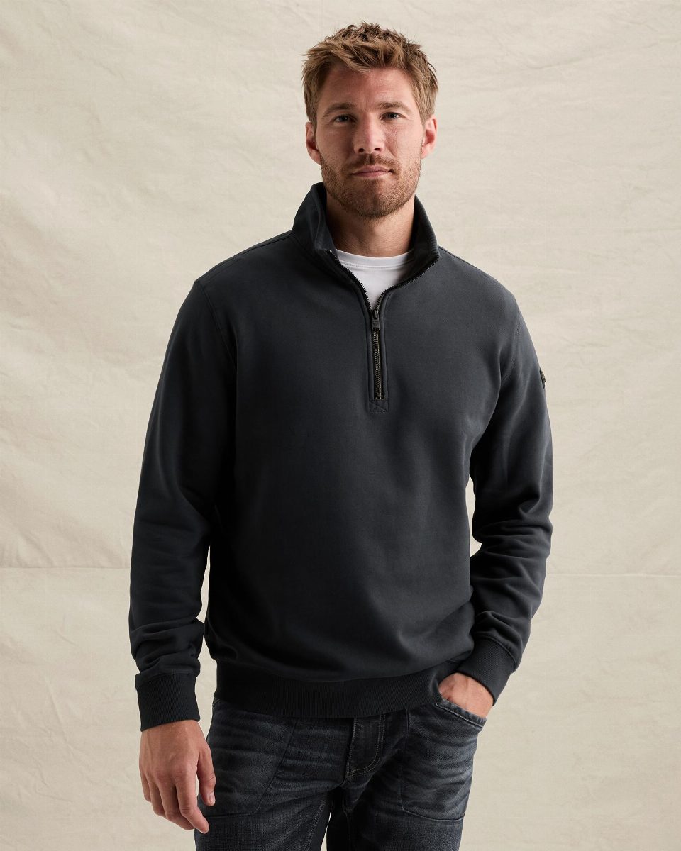 Sweatshirt met halve rits en garment-dye wassing – salute