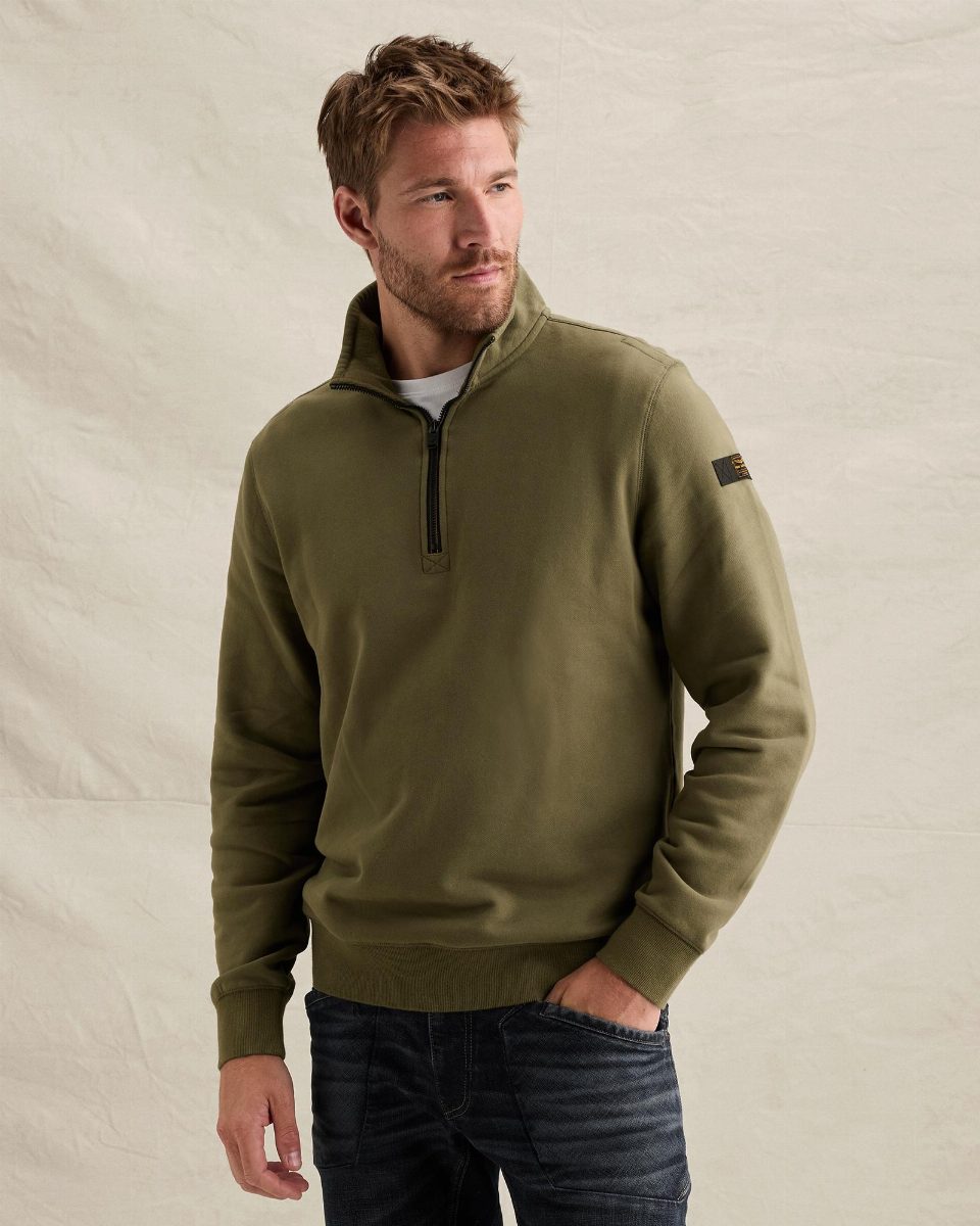 Sweatshirt met halve rits en garment-dye wassing – kalamata