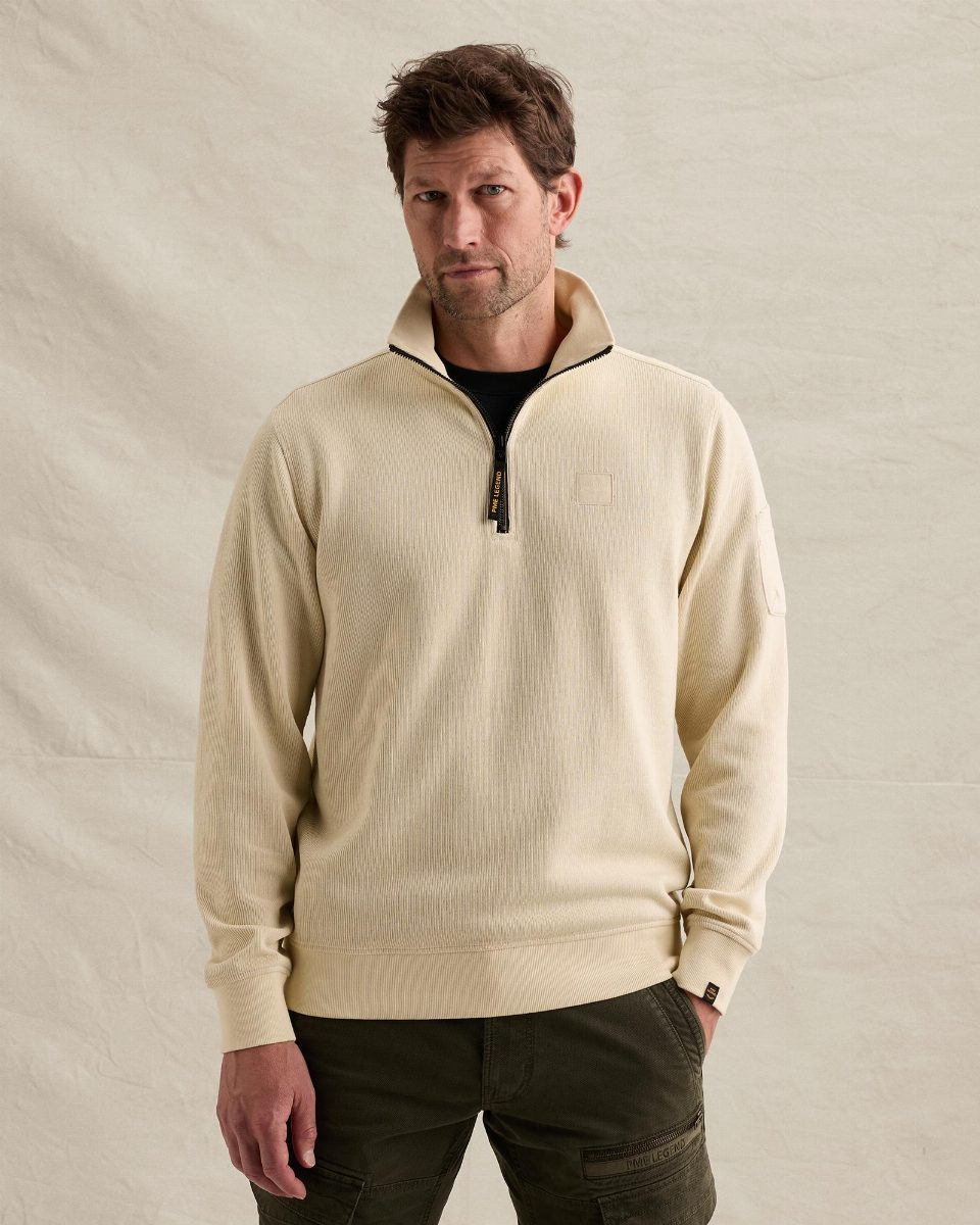Sweatshirt met halve rits en flight pocket – bone white