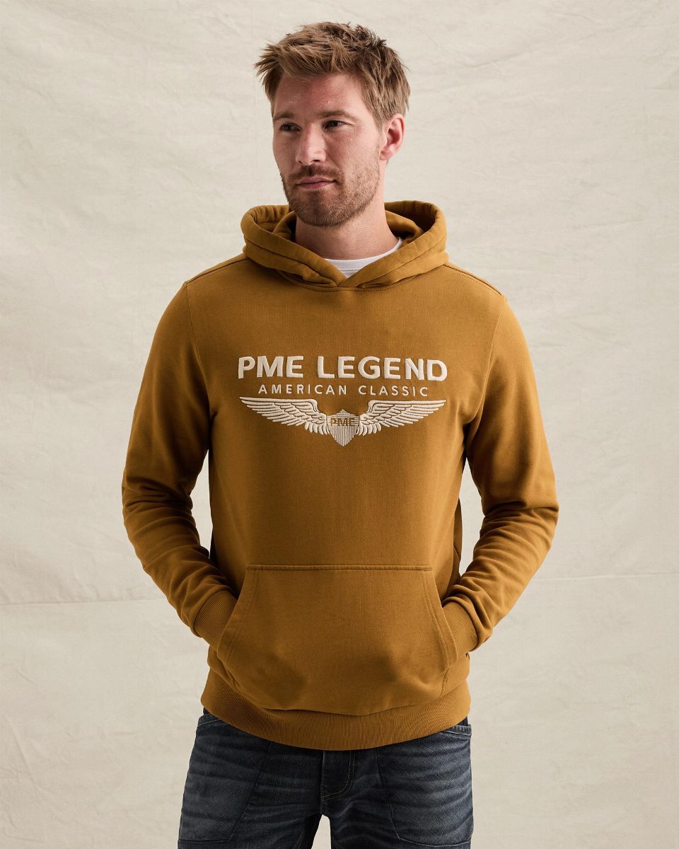Hoodie van 100% katoen met logo – golden brown