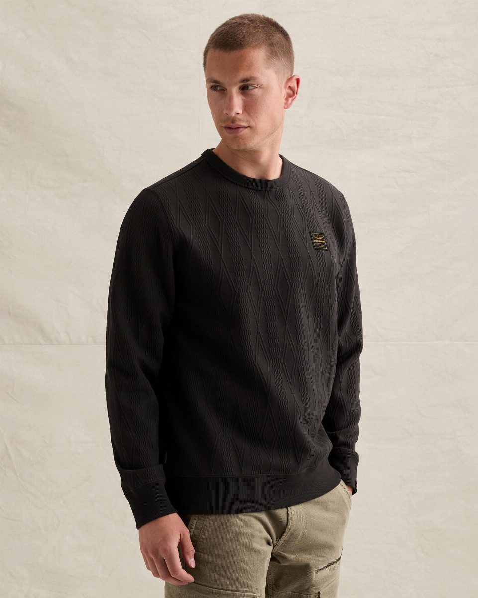 Sweatshirt met allover jacquardpatroon en badge – obsidian
