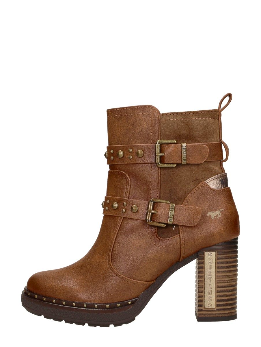 Mustang - Enkellaarsjes Hak – cognac