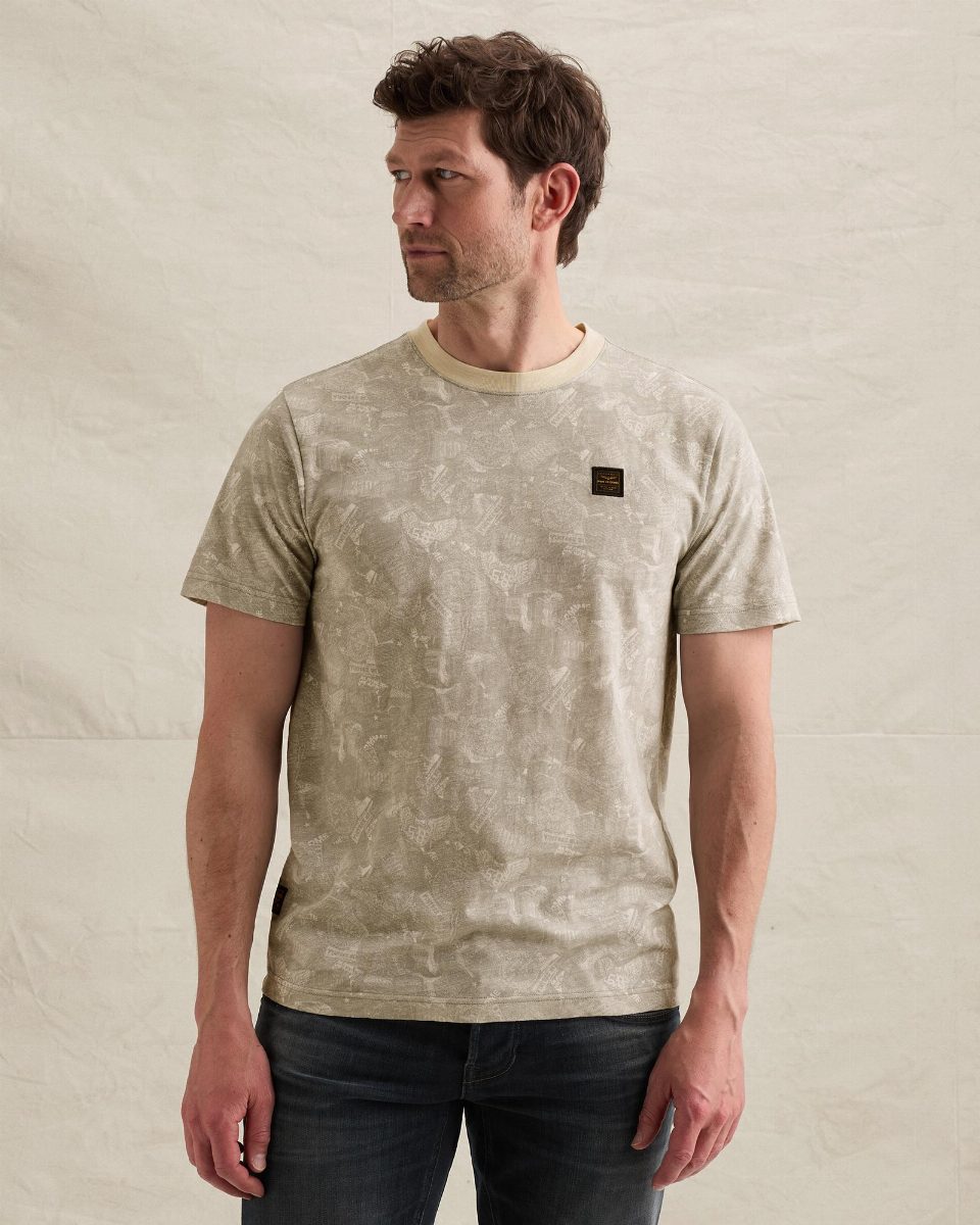 T-shirt van slub jersey met subtiel allover print – egret