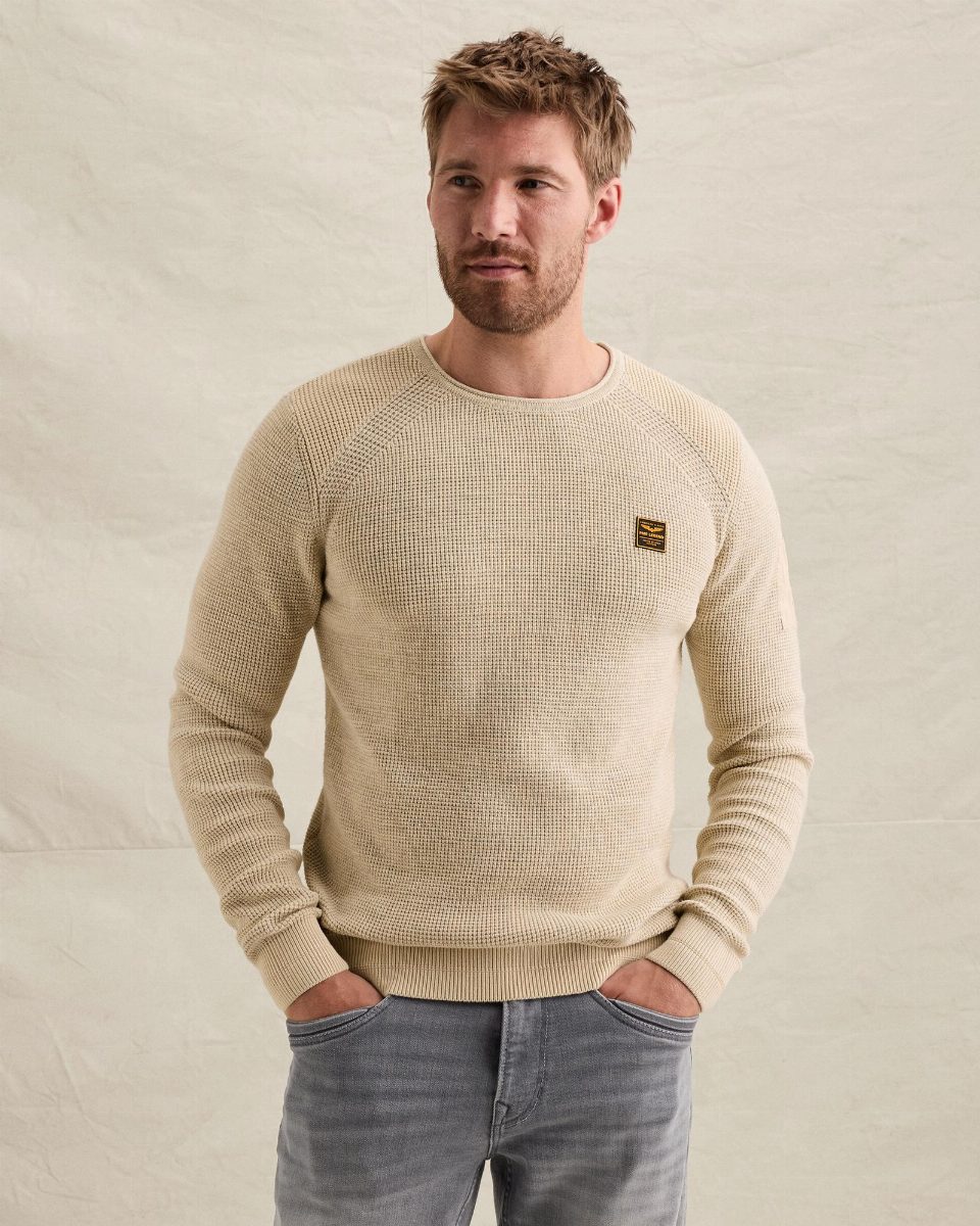 Trui van katoen melange met flight pocket – bone white