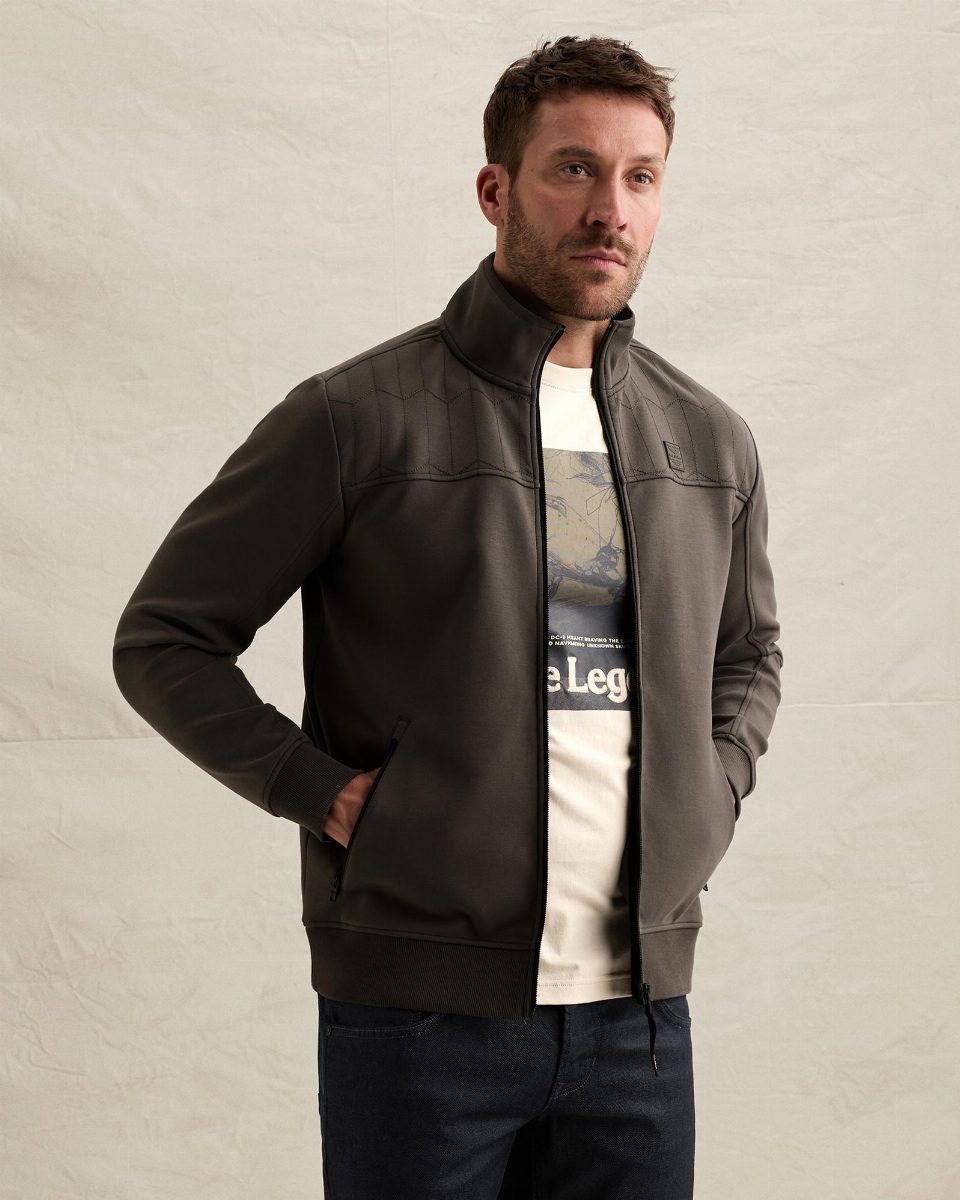 Sweat jacket met ritssluiting en gequilt patroon – beluga