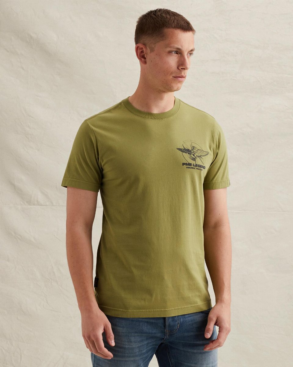 T-shirt van jersey met klein artwork op de borst – mosstone