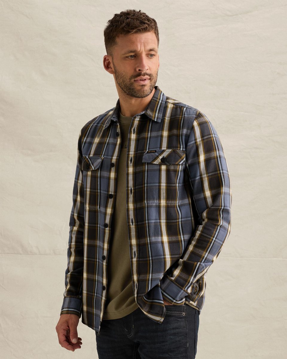 Overhemd met lumberjack ruitpatroon en visgraatstructuur – porcelain