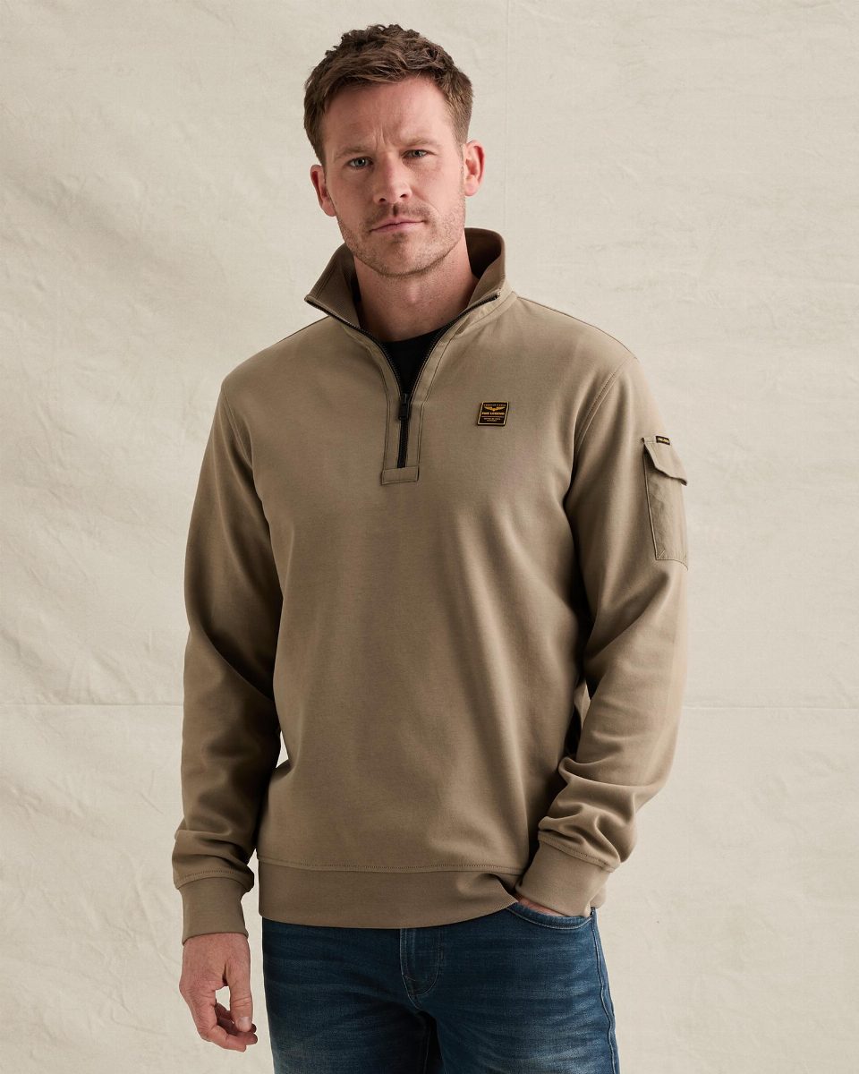 Sweatshirt met halve rits en badge – overland trek